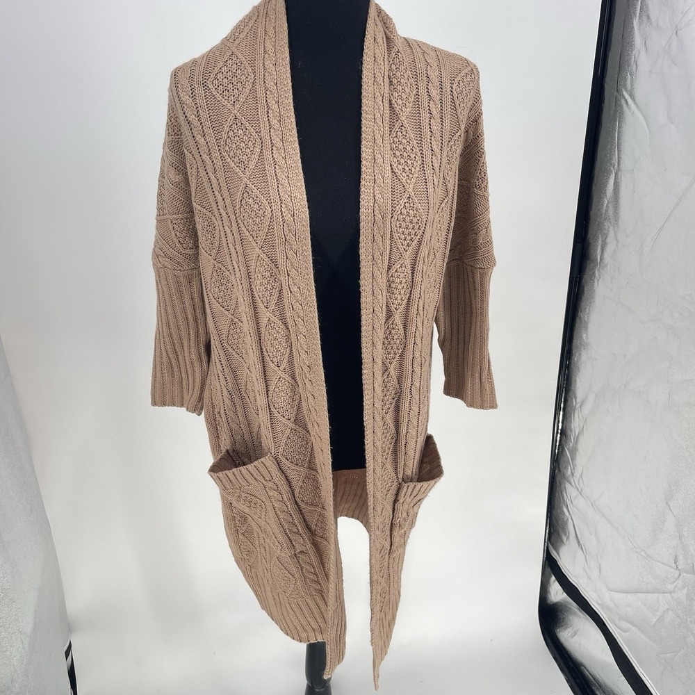 Charlotte Russe Cardigan Sweater Open‎ Front Large PocketsWomens Medium Tan Bag2